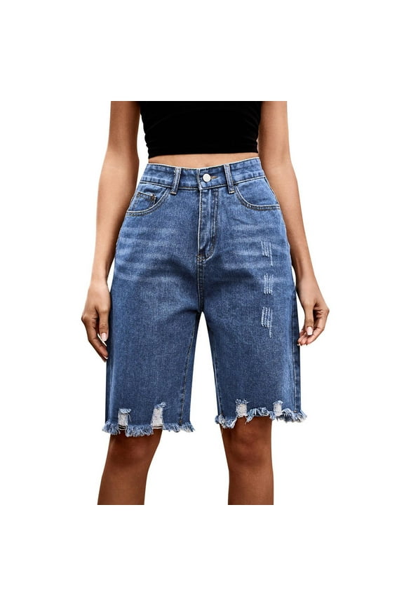 Women's Ripped Distressed Fringe Edge Denim Jeans High Waist Skinny Stretch Comfortable Casual Fashion