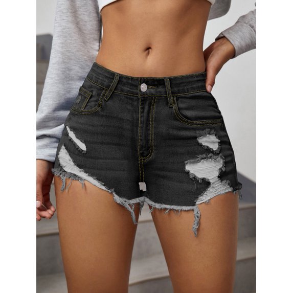 Women's Ripped Distressed Skinny Denim Shorts