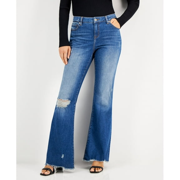 Women's Ripped Flare-Leg Jeans Medium Indigo 16