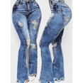 thumbnail image 1 of Women's Ripped Flared Jeans High Waisted Denim long pants Nail Bead Embellished Distressed Trendy Fashion, 1 of 5