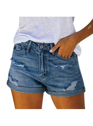 Women's Ripped Denim Shorts Stretchy High Waist Frayed Raw Jean Shorts  Distressed Teen Girls Casual Summer Hot Pants 