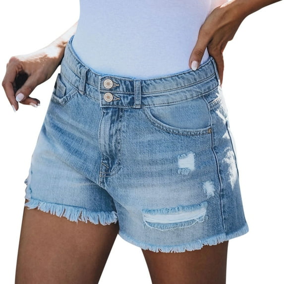 Women's Ripped Jeans Shorts Wide Leg Denim Jeans Pants Elastic Mid Waist Classic Blue Jeans Casual Summer Jean Shorts with Pockets XS-XL