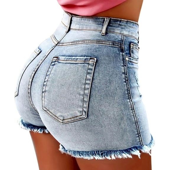 Women's Ripped Jeans Shorts Wide Leg Ladies Summer Solid Denim Fringed Ripped High Rise Denim Pants Casual Summer Jean Shorts S-5XL