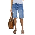 thumbnail image 1 of Women's Ripped Mid-Rise Denim Bermuda Shorts Frayed Raw Hem Stretch Jean Shorts,XL, 1 of 7