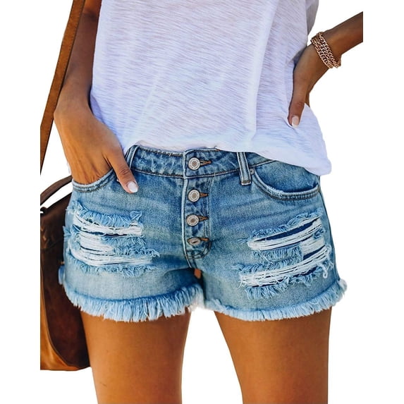 Women’s Ripped Mid Rise Denim Shorts Stretchy Casual Raw Hem Summer hot Jean Shorts