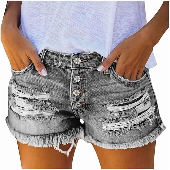 Women’s Ripped Mid Rise Denim Shorts Stretchy Casual Raw Hem Summer hot Jean Shorts