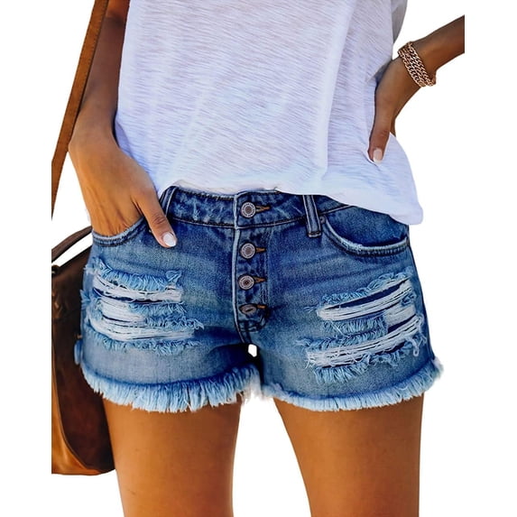 Women’s Ripped Mid Rise Denim Shorts Stretchy Casual Raw Hem Summer hot Jean Shorts