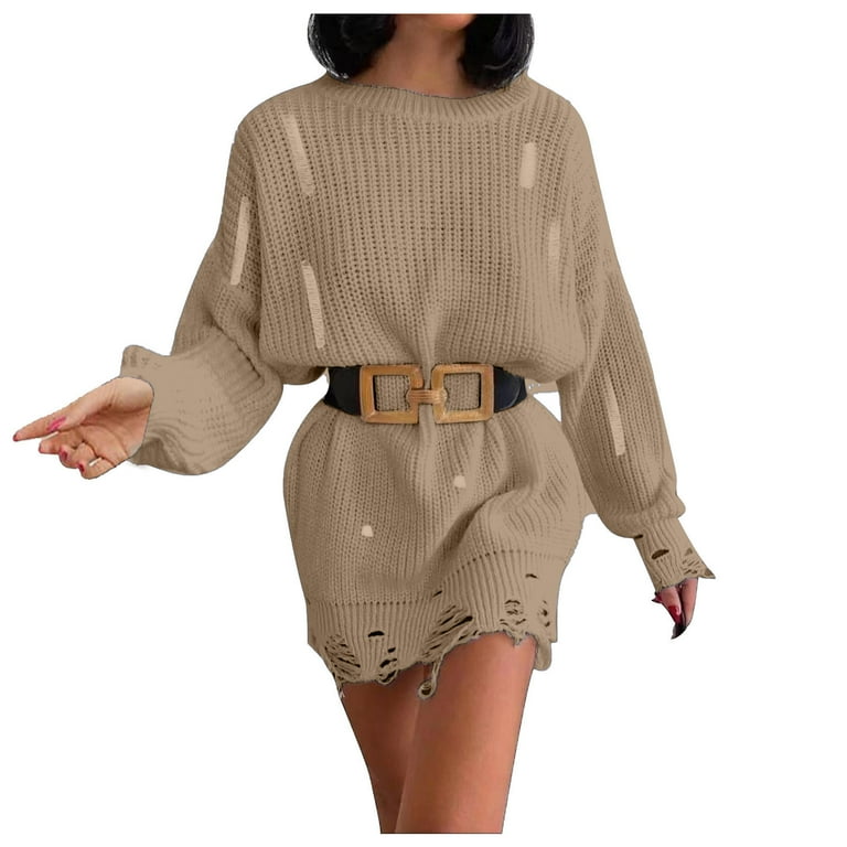 Long sleeve ripped sweater dress clearance