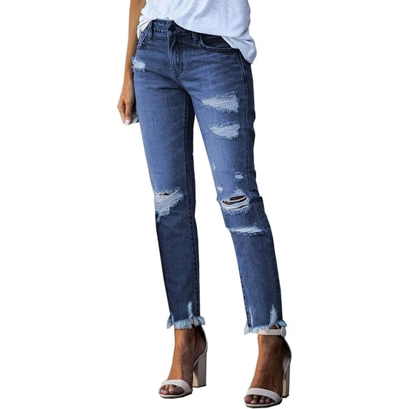 Women's Ripped Skinny Jeans Distressed Stretchy Denim Pants