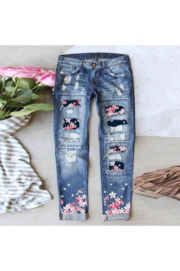 Women's Ripped Skinny Jeans, Patchwork Distressed Denim Pants, Slim Fit Patch Jeans for Casual Wear, Street Style, and Daily Outfits-Coffee