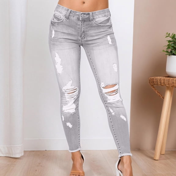 Women's Ripped Skinny Jeans Stretch Distressed Denim Pants High Waist Trendy Tight Fit Casual Comfortable Everyday Wear