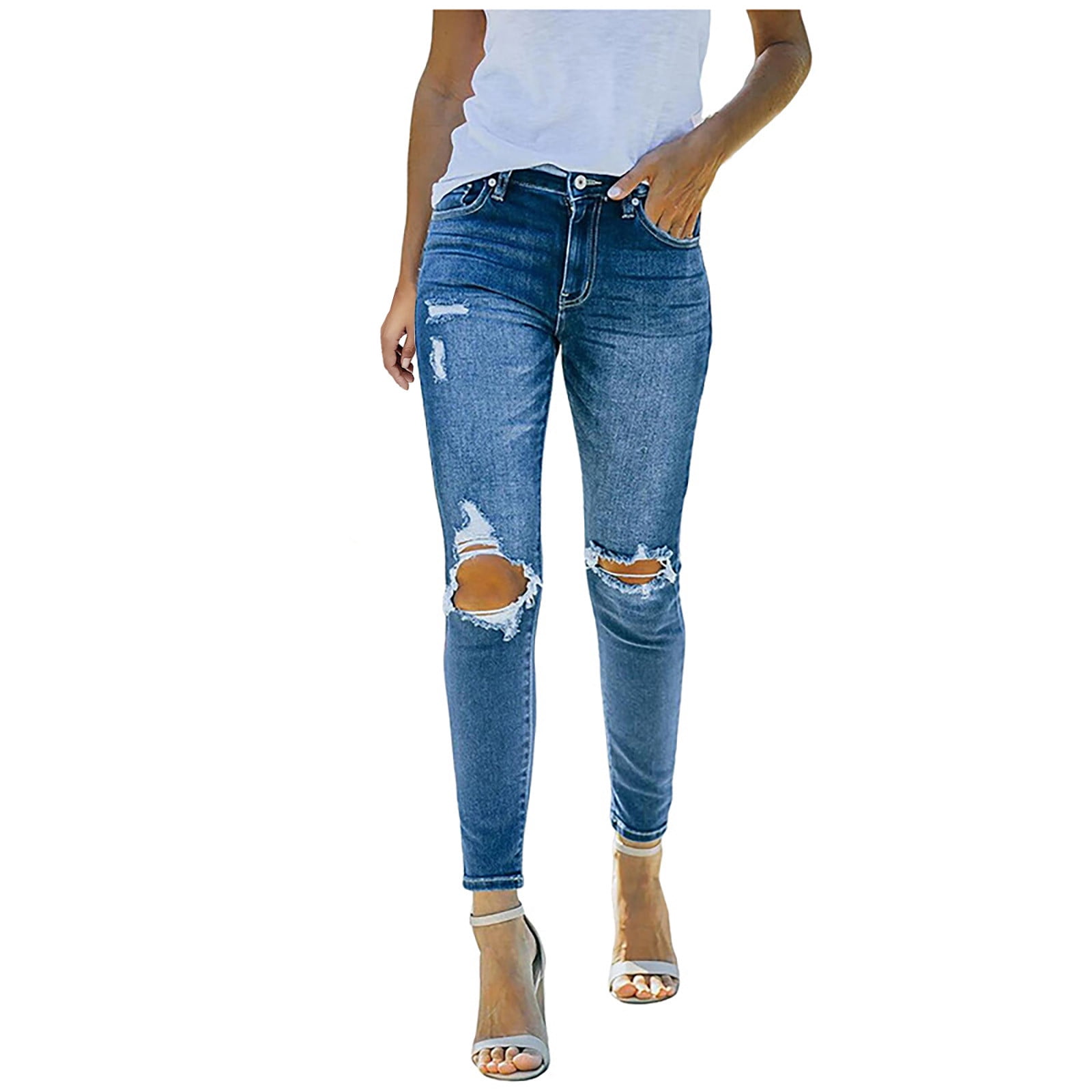 RYRJJ Women's Skinny Jeans with Buttons Solid Color Casual Butt Lift  Stretchy Denim Pants High Waisted Slim Fit Jeans with Pockets(Blue,S) -  Walmart.com