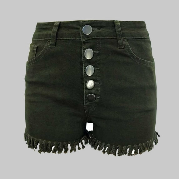 Women's Ripped Stretchy Jean Shorts Mid Rise Denim Shorts With Pockets
