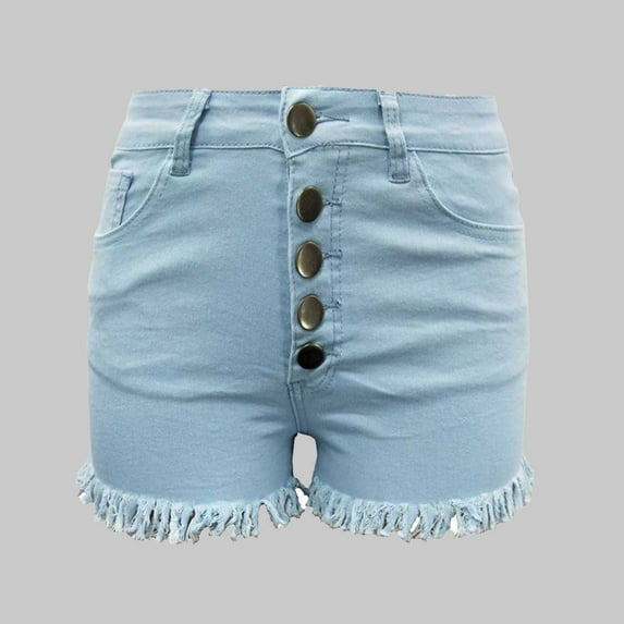 Women's Ripped Stretchy Jean Shorts Mid Rise Denim Shorts With Pockets