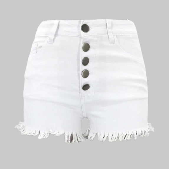 Women's Ripped Stretchy Jean Shorts Mid Rise Denim Shorts With Pockets