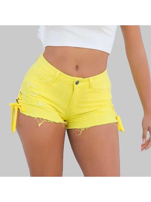 Women's Ripped Stretchy Jean Shorts Mid Rise Denim Shorts With Pockets