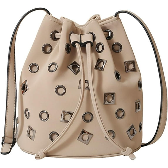 Women's Rivet Purse Mini Leather Hobo Bag Y2K Popular Rivet Crossbody Bag Bucket Handbag