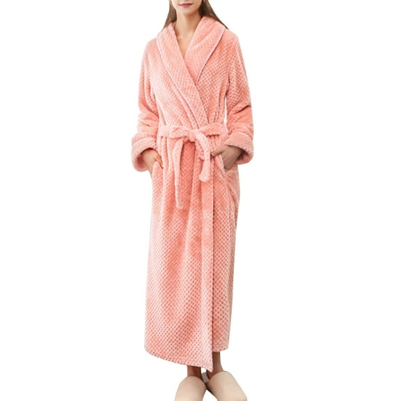 Women's Robe Bathrobe Solid Coat Sleeved Long Clothes Winter Lengthened Splicing Home Color
