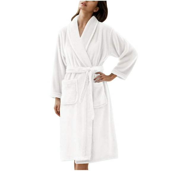 Women's Robe Fleece Plush Soft Fluffy Fuzzy Cozy Winter Warm Lightweight Kimono Robes Knee Length Bathrobe