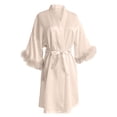 thumbnail image 1 of Womans Robe Silk Night Gown Feather Trim Light Cozy Robes for Women Valentines Day Ladies Robes, 1 of 5