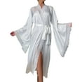 thumbnail image 1 of Women's Robes Bride Long Satin Kimonos Bathrobe Lace Patchwork Bridesmaid Wedding Party Sleepwear Nightgowns White S, 1 of 6
