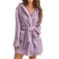 thumbnail image 1 of Women's Robes Hooded Lightweight Soft Short Flannel Shower Robe Purple 3XL, 1 of 5
