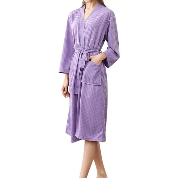 Women's Robes Solid Color Couple Thin Quarter Sleeved Nightgown Plus Size Womens Pjs,Purple,M