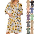 thumbnail image 1 of Women's Robes Zipper Lightweight 3/4 Length Sleeve Summer Bathrobes for Women Zipper Front Knee Length Sunflower Print Trendy Sleepwear Nightgown with Pockets Yellow S, 1 of 8