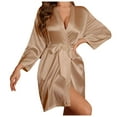 thumbnail image 1 of Robe for Women Long Sleeve French Elegant Silk Satin Thin Women Pjs,Khaki,L, 1 of 5