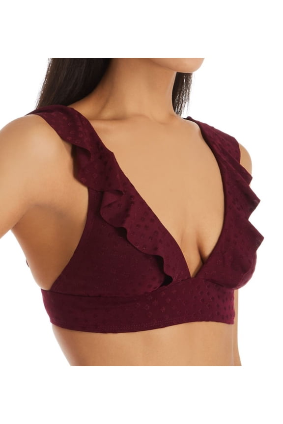 Women's Robin Piccone 204202 Julianna Ruffle Trim Bikini Swim Top (Eggplant XS)