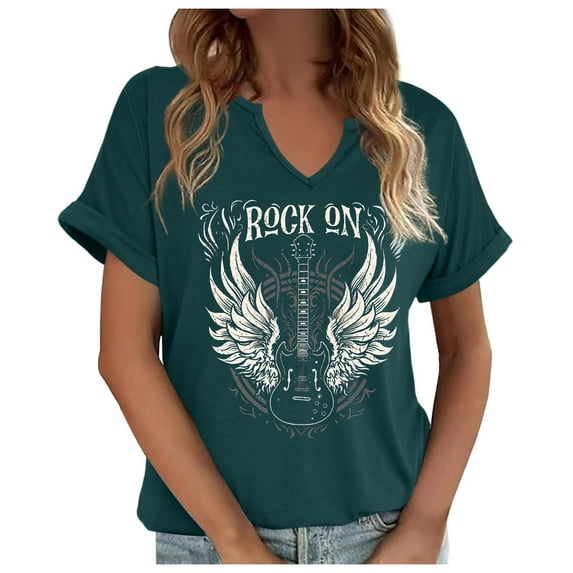 Women's Rock Band T Shirt Vintage Musical V-Neck Tees Country Music Short Sleeve Graphic Casual Fashion Tops