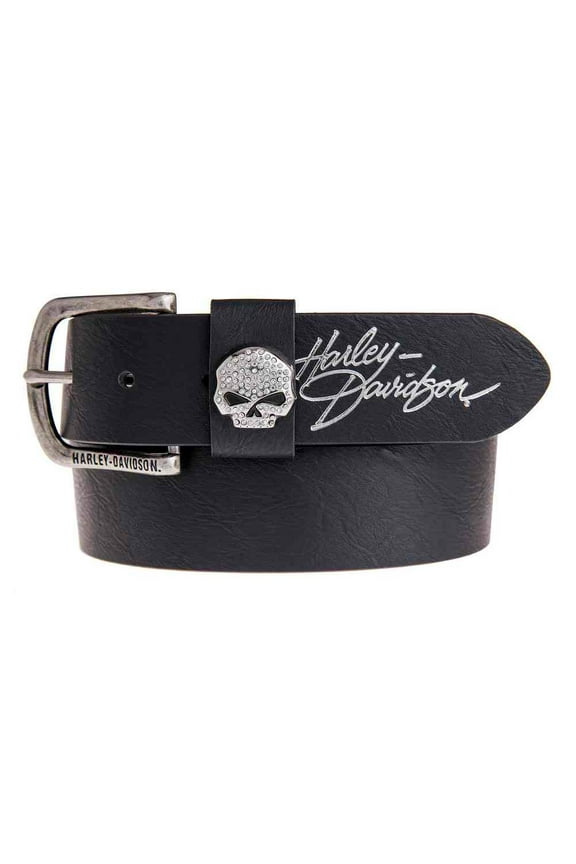 Women's Rock Candy Embellish Willie G Skull Belt HDWBT11023-BLK, Harley Davidson