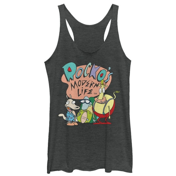 Women's Rocko's Modern Life Best Friends Racerback Tank Top Black Heather Medium