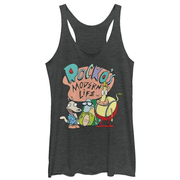 Women's Rocko's Modern Life Best Friends  Racerback Tank Top Black Heather X Large