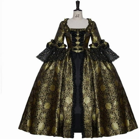 Women's Rococo Gothic Victorian Dress Queen Marie Antoinette Style Ball Gown Gold Black Outfit