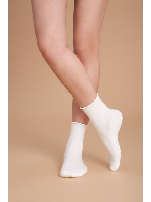 Women's Roll Top Socks, Gentle Cuff & Cushioned Cotton Sole, 1 Pair