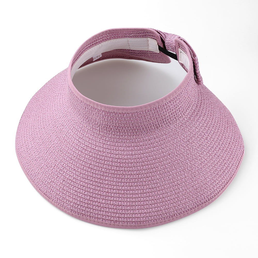 Women’s Rollable Straw Sun Visor with Bow – Adjustable Wide Brim Summer Beach Hat, Lightweight UV Shield Outdoor Travel Cap