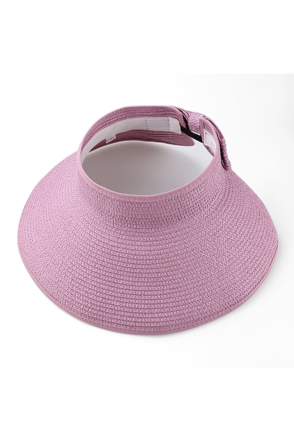 Women’s Rollable Straw Sun Visor with Bow – Adjustable Wide Brim Summer Beach Hat, Lightweight UV Shield Outdoor Travel Cap