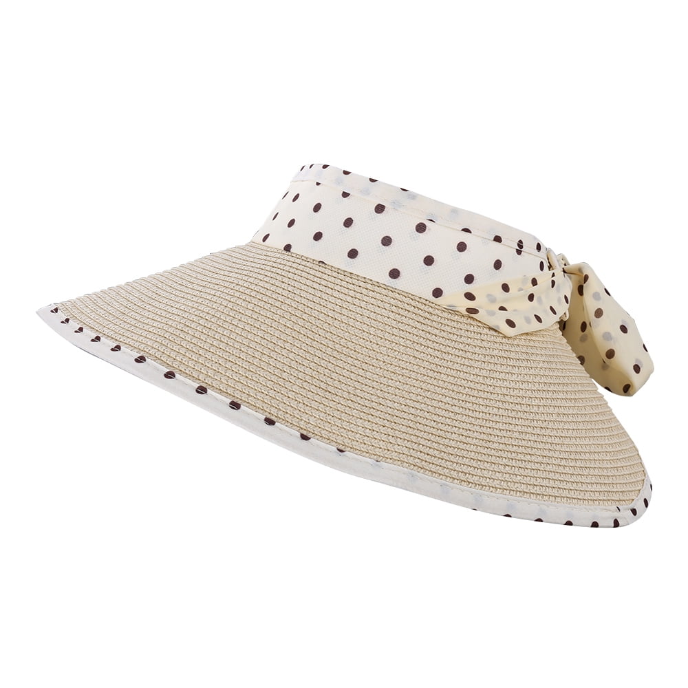 Women’s Rollable Straw Sun Visor with Bow – Adjustable Wide Brim Summer Beach Hat, Lightweight UV Shield Outdoor Travel Cap