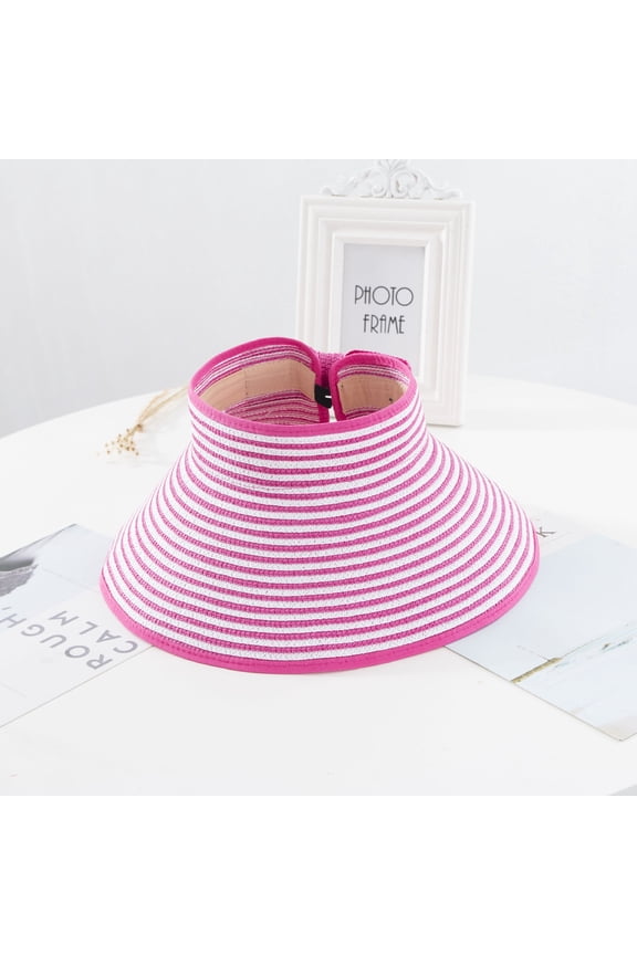 Women's Rollable Sun Hat with Wide Brim, UPF 50+ Packable Beach Hat for Travel, Striped Pink Sun Protection Accessory for Casual Outings