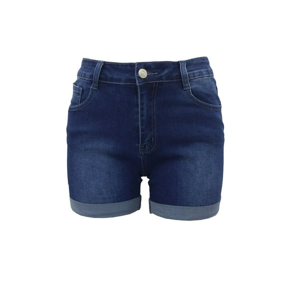 Women's Rolled Hem Denim Shorts in Washed Denim