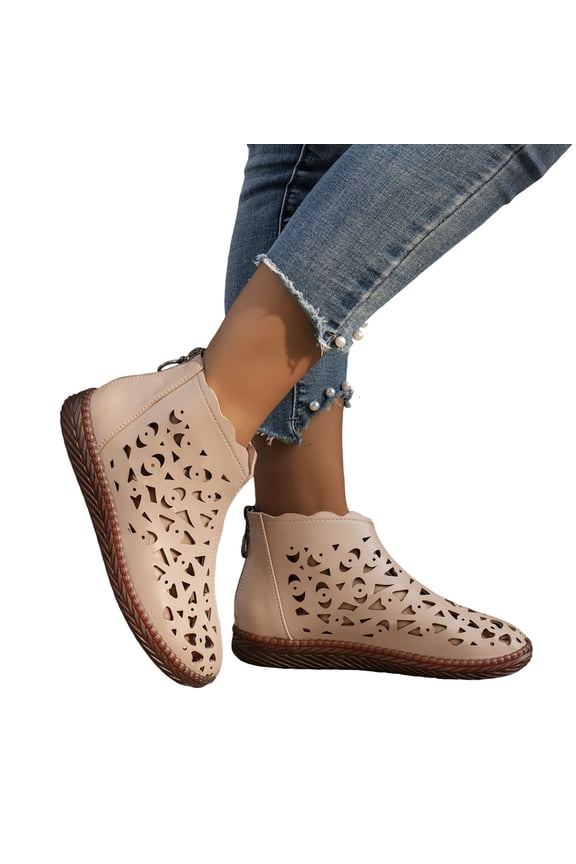 Women's Roman Ankle Booties Summer Autumn Hollow out Flats High Top Walking Fashion Sneakers Casual Shoes