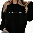 thumbnail image 1 of Women's Roman Numeral Printed Cotton Sweatshirt Round-neck Long-sleeved Black S-3XL, 1 of 6