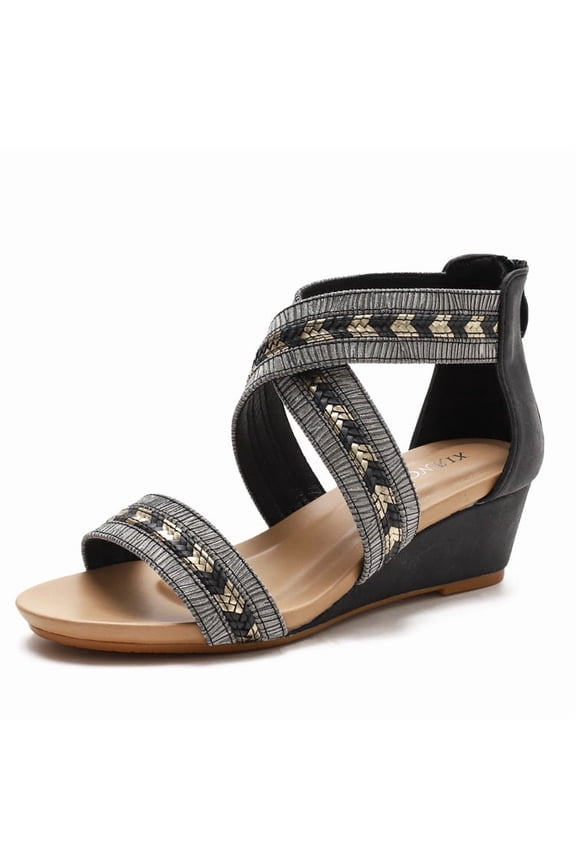 Women's Roman Wedge Sandals - 5cm Platform Open Toe Gladiator Sandals with Back Zipper