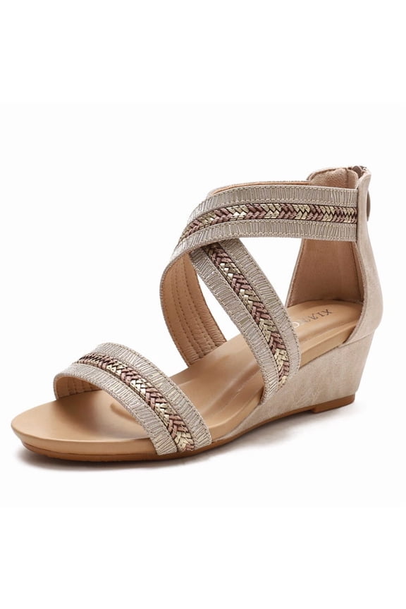 Women's Roman Wedge Sandals - 5cm Platform Open Toe Gladiator Sandals with Back Zipper