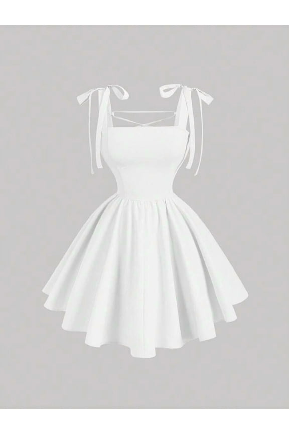Women's Romantic Backless Tie-Up Bowknot Mini Dress for Dates, Parties, Holidays, Tea Parties, Birthday, Vacation, Valentine's Day