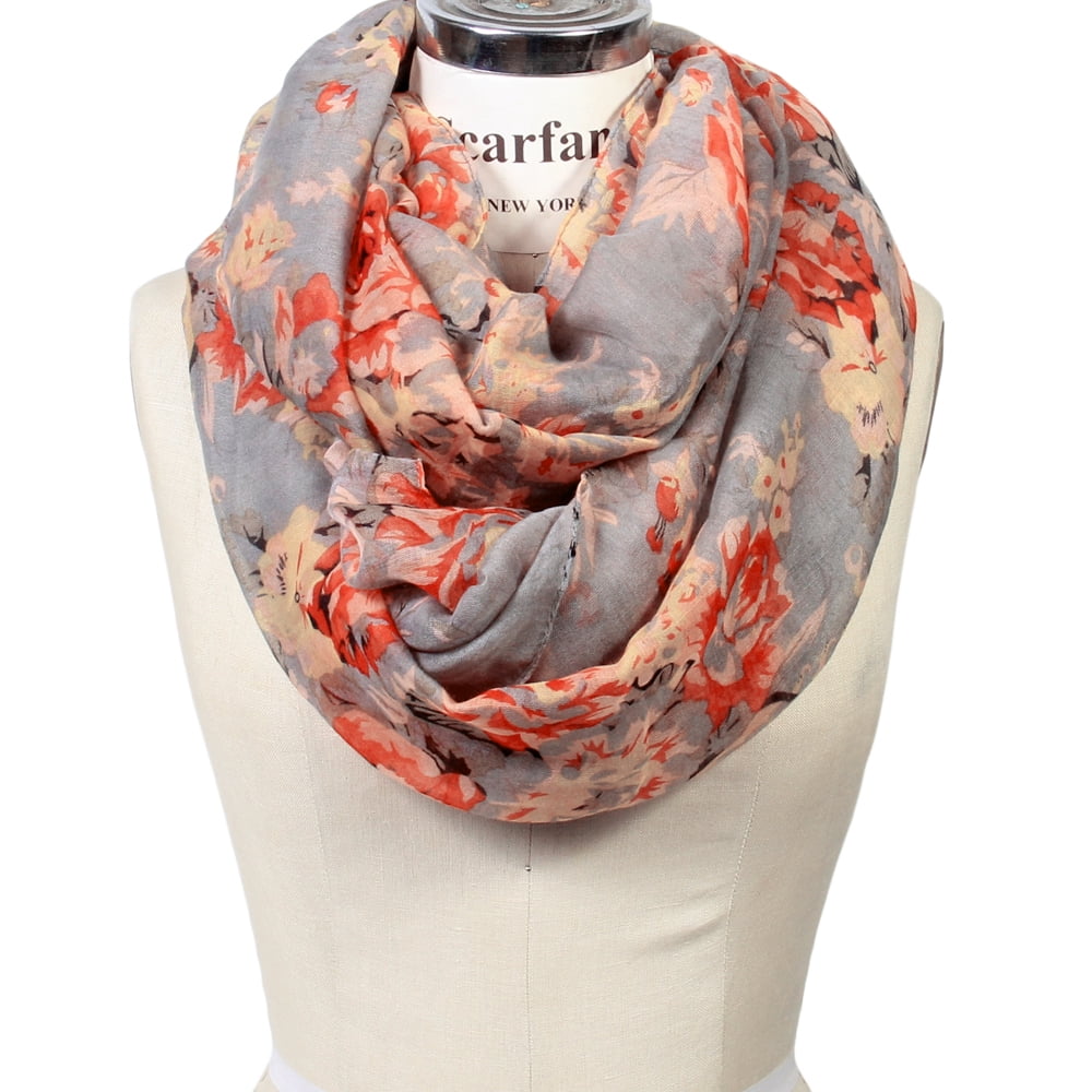 Women's Romantic Rose Print Lightweight Infinity Scarf \u0026 Head Wrap (Gray) -  Walmart.com