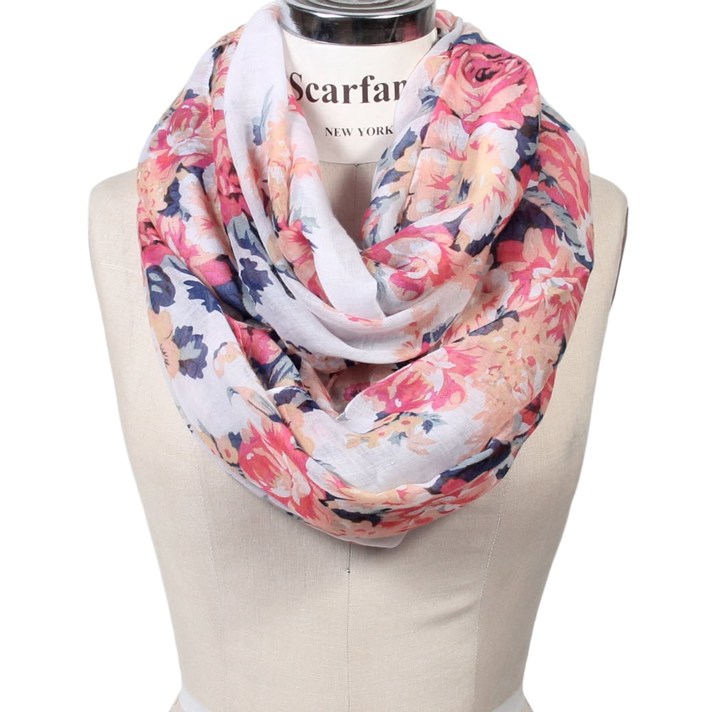 Women's Romantic Rose Print Lightweight Infinity Scarf \u0026 Head Wrap (White)  - Walmart.com