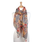 Womens Romantic Rose Print Thin & Lightweight Fashion Scarf Gray
