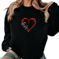 thumbnail image 1 of Women's Romantic Sweatshirt - Heart Outline Love Print Long Seeves Tops - Handwritten in Red & White for Casual Valentine's Date & Everyday Pullover, 1 of 5